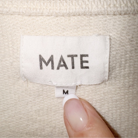 Mate The Label Organic Cotton Fleece Quarter Zip Sweatshirt Cream Pullover Med - Picture 12 of 16